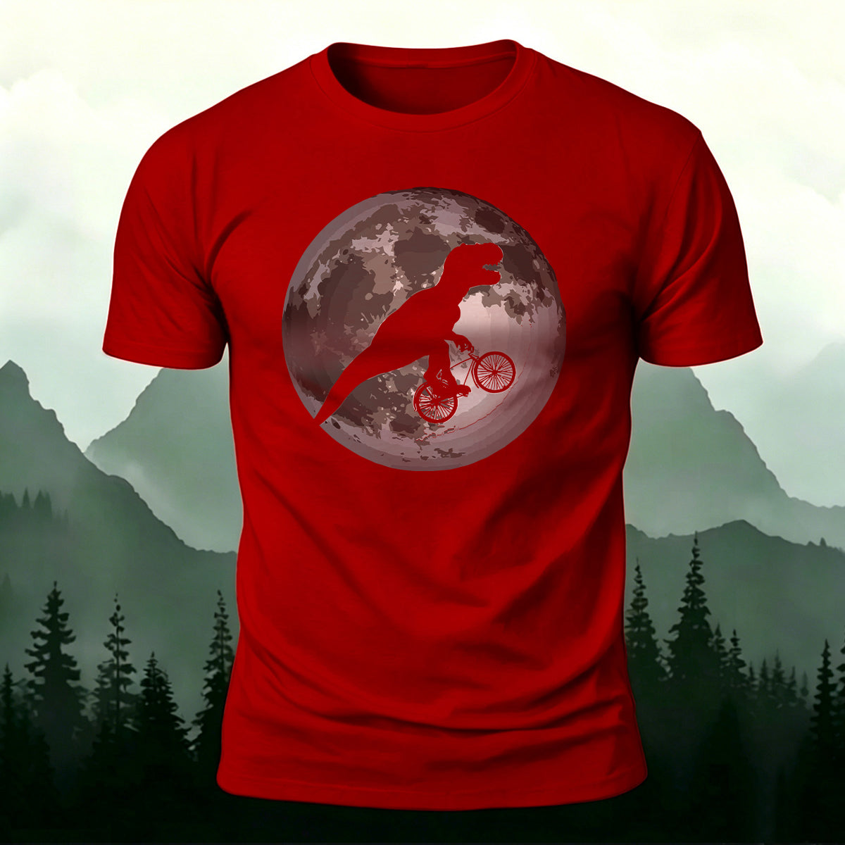 Dinosaur Fossil Bike Ride on the Moon  Cotton T-Shirt