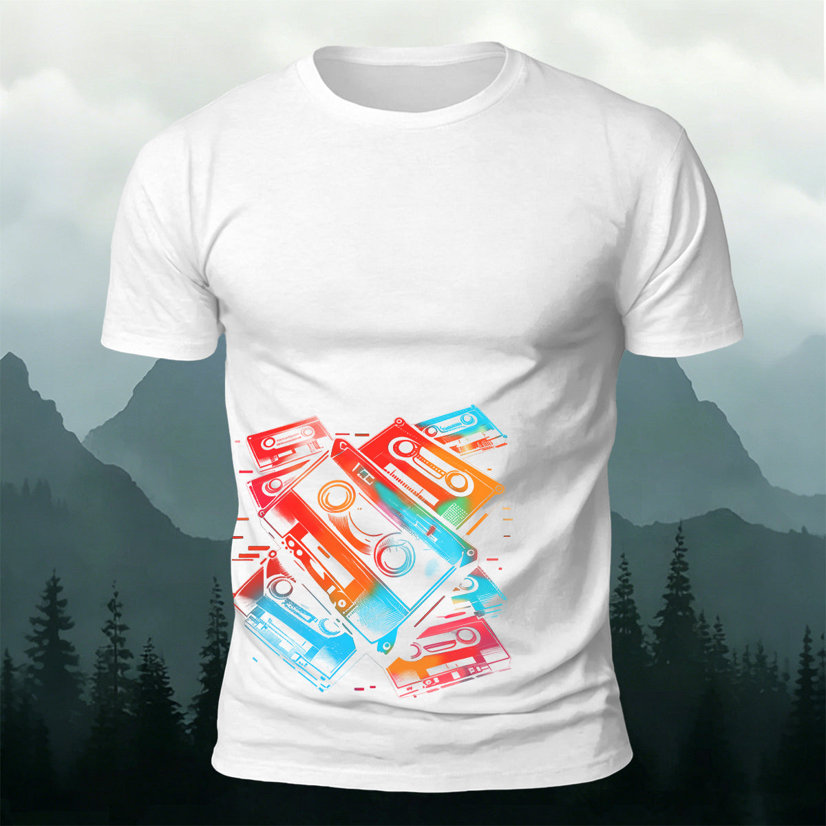 Music Cassette Graphic Trendy Casual Skin-friendly Tee