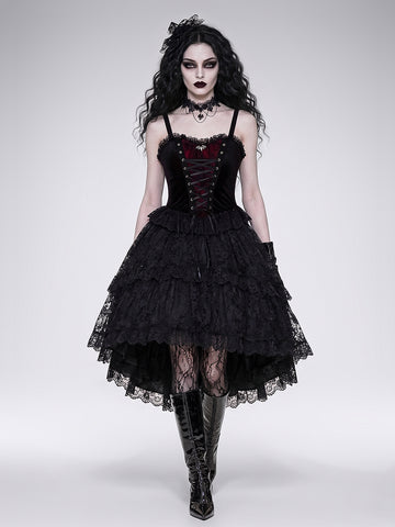 Dark Gothic Velvet Lace-Up Corset-Style Tank Top