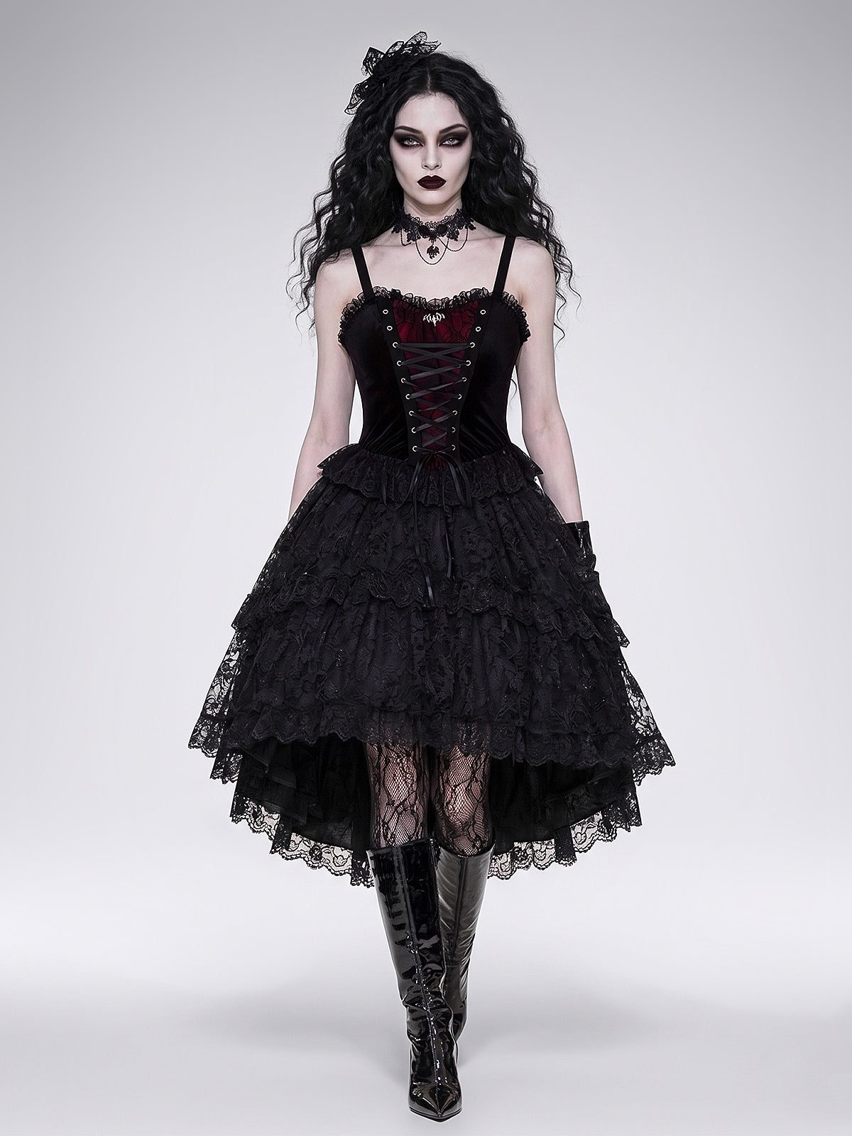 Dark Gothic Velvet Lace-Up Corset-Style Tank Top
