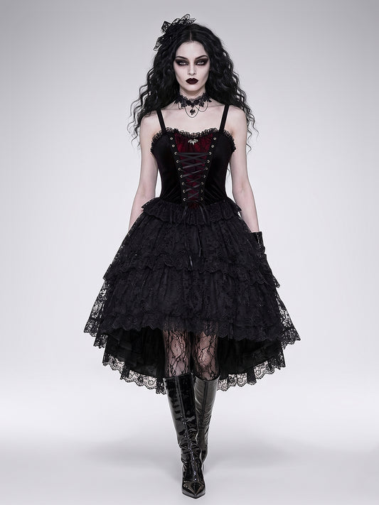 Dark Gothic Velvet Lace-Up Corset-Style Tank Top