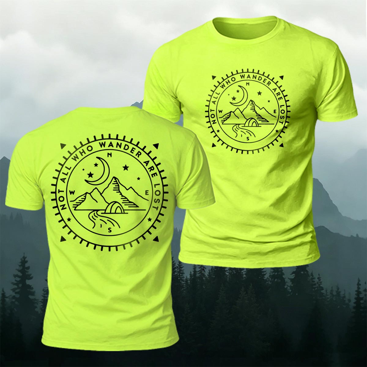 Nighttime Mountain Print Casual Cotton T-Shirt
