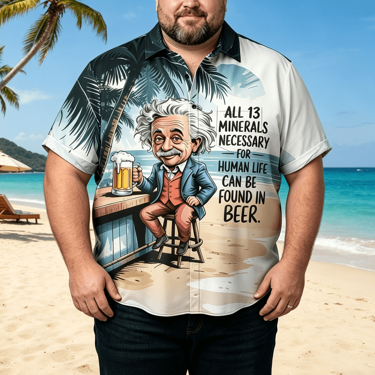 Einstein Cartoon Pattern Hawaiian Vacation Style Shirt