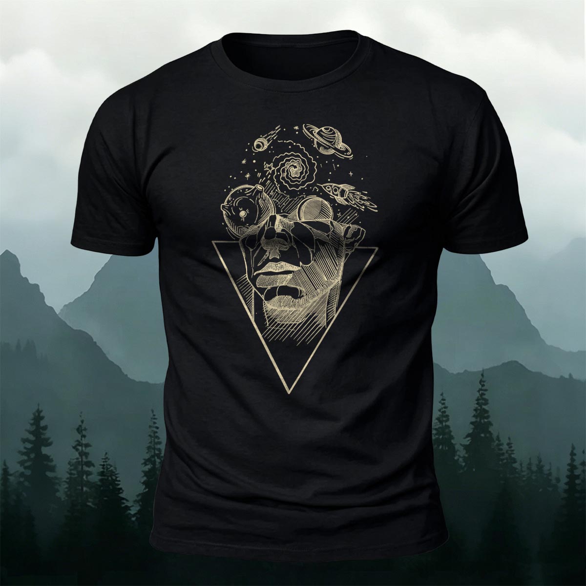 Artistic Sketch-Style Printed Casual Cotton T-Shirt