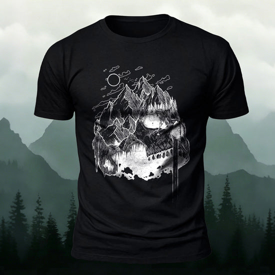 Creative Mountain-Shaped Skull Skin-Friendly T-Shirt Black