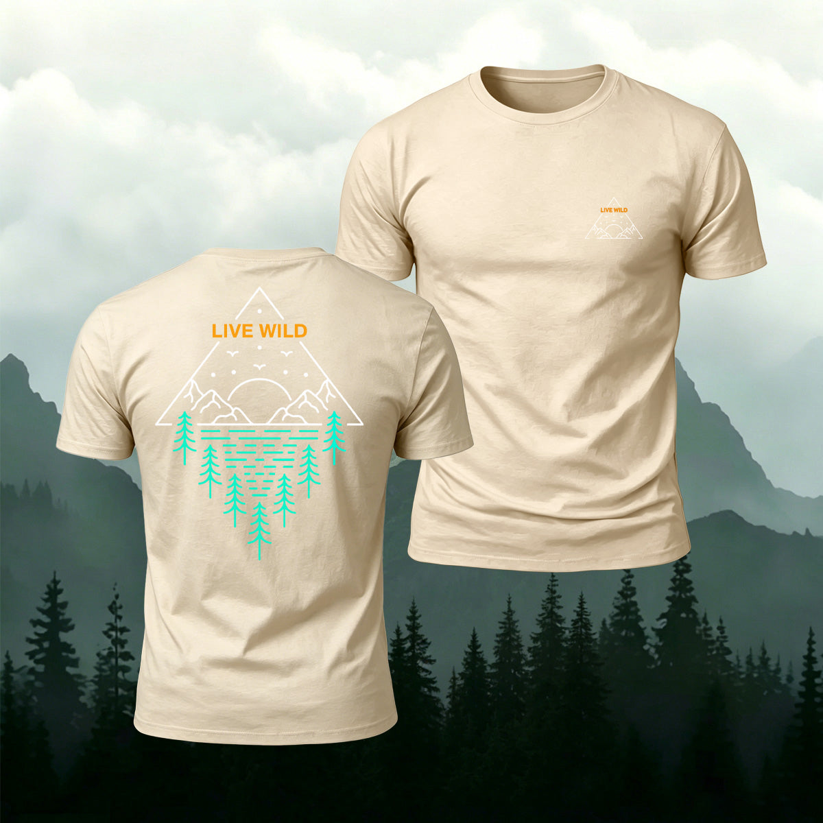 Outdoor Pattern Minimalist Trendy Premium Cotton Tee Beige