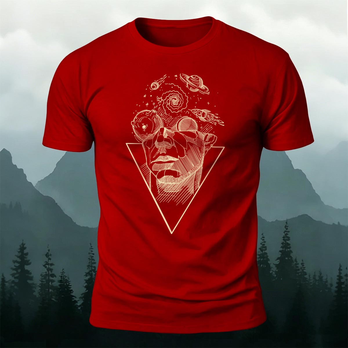 Artistic Sketch-Style Printed Casual Cotton T-Shirt
