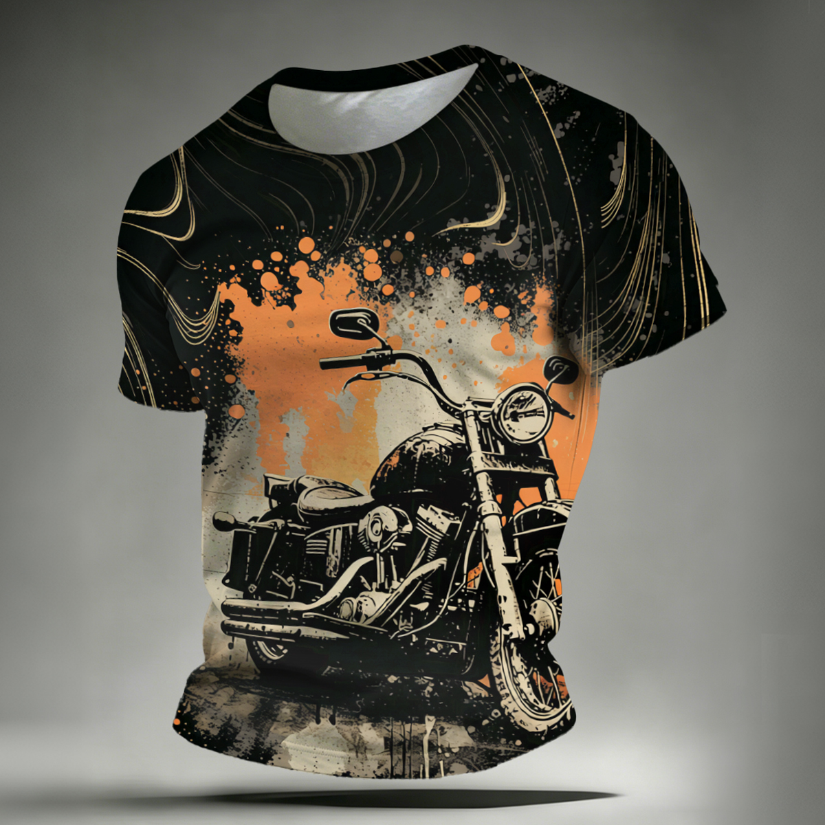 Vintage Motorcycle Print Casual Comfortable T-Shirt Black