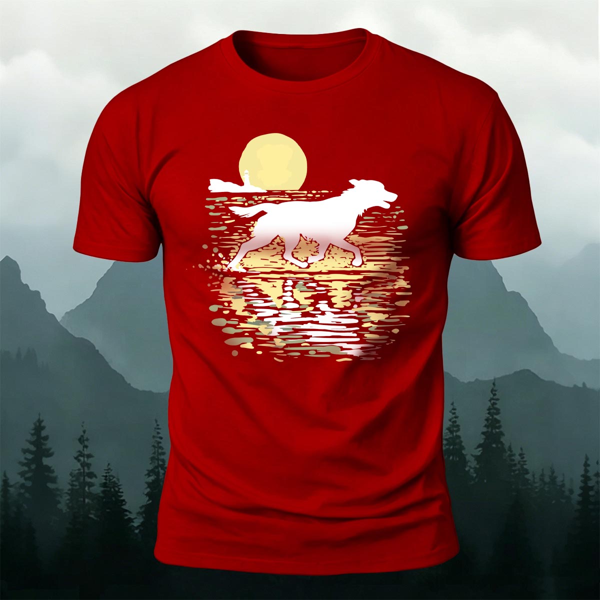Wolf Running at Sunset Art Print Casual Cotton T-Shirt
