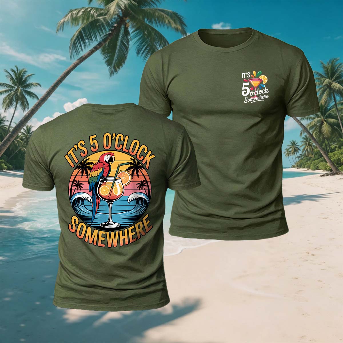 Parrot Drinking Fun Print Beach Casual Breathable Tee