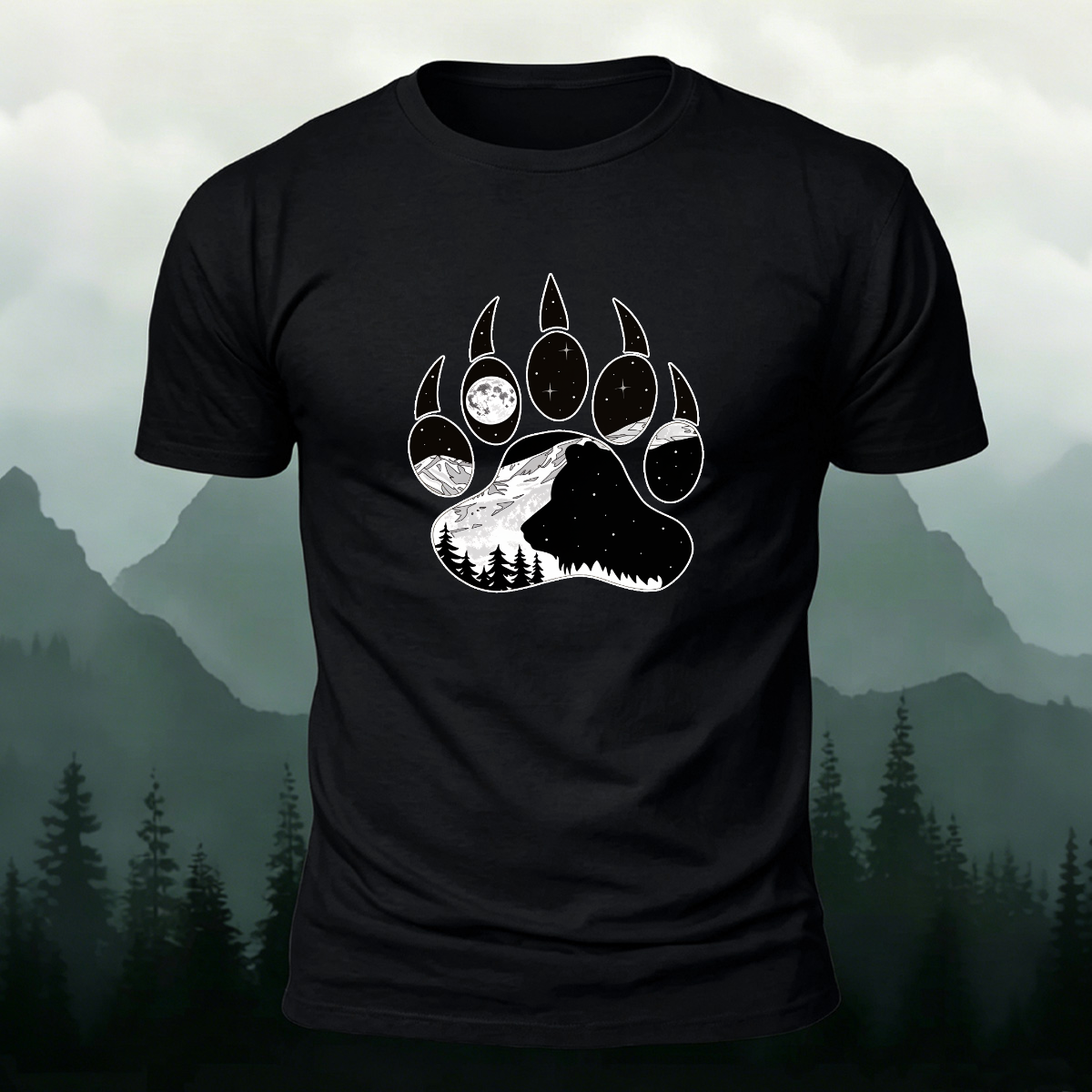 Animal Footprint Outdoor Casual Skin-friendly Tee Black
