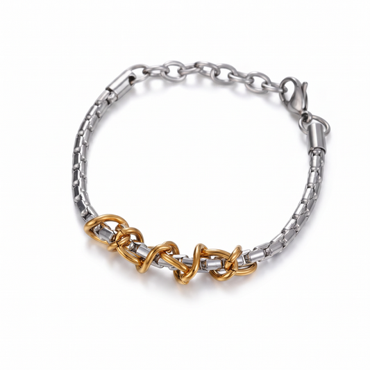 Two‑Tone Stainless Steel Knot Chain Bracelet