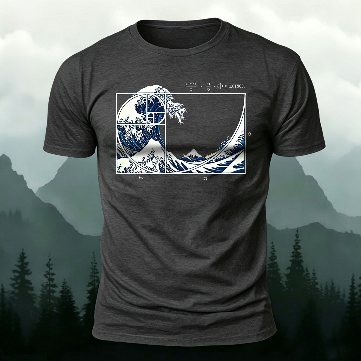 Waves Pattern Natural Style Skin-friendly Casual T-Shirt Dark grey