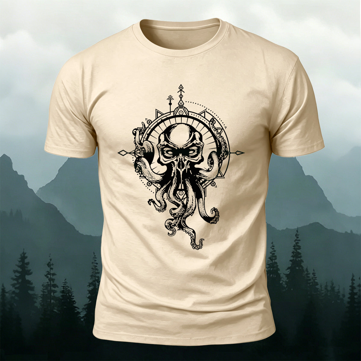 Vintage Octopus Print Outdoor Cotton T-Shirt