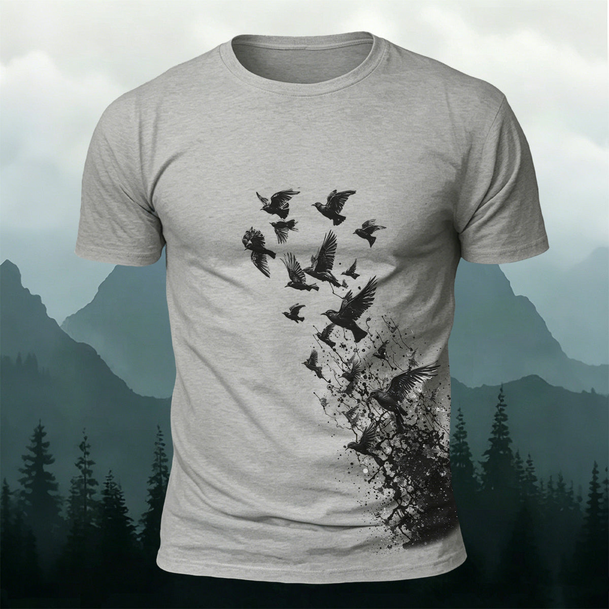 Flying Birds Print Casual 100% Cotton T-Shirt
