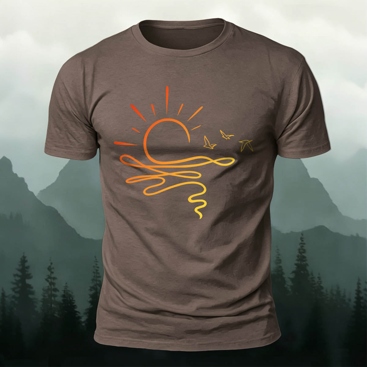 Line Sunset Minimalist Casual Skin-Friendly T-Shirt