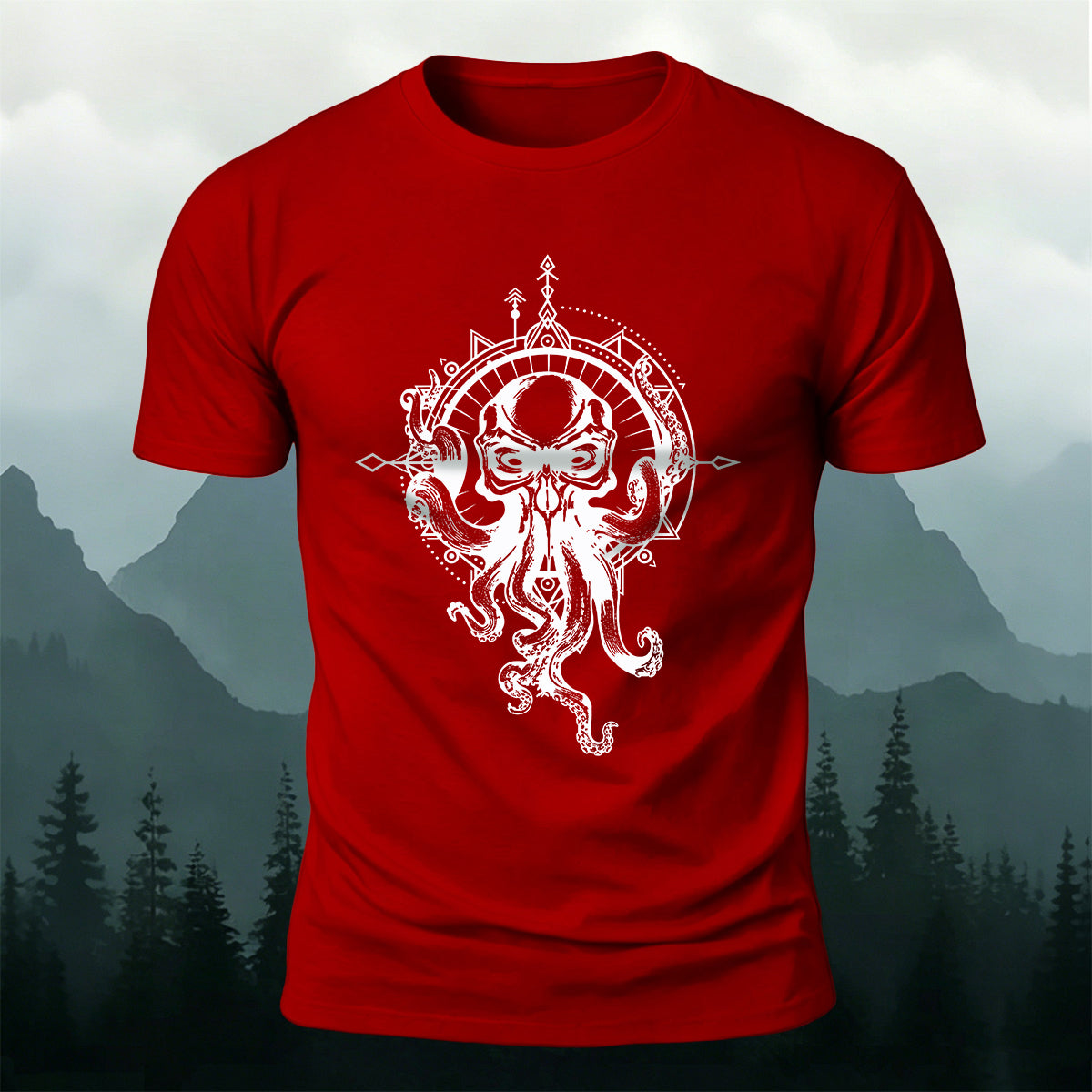 Vintage Octopus Print Outdoor Cotton T-Shirt