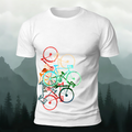 Colorful Bicycle Printed Soft-touch Feel Casual T-Shirt