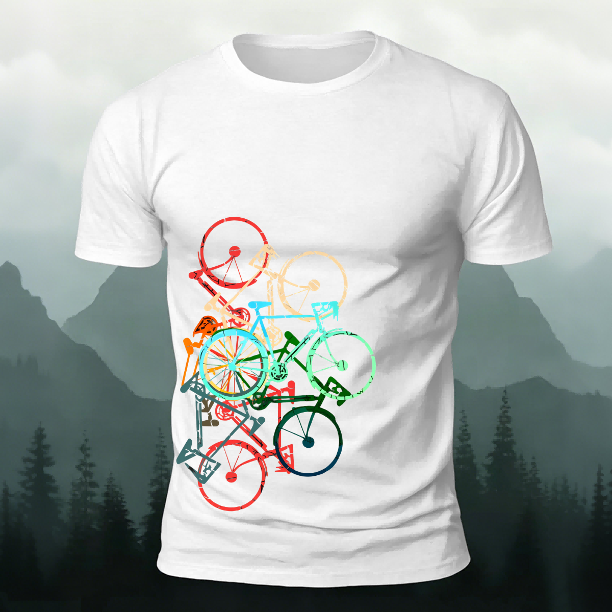 FEEL CYCLE /PRINTED ARTWORKS Tシャツ Colorful Bicycle Printed Soft-touch Feel Casual T-Shirt – Topprinted