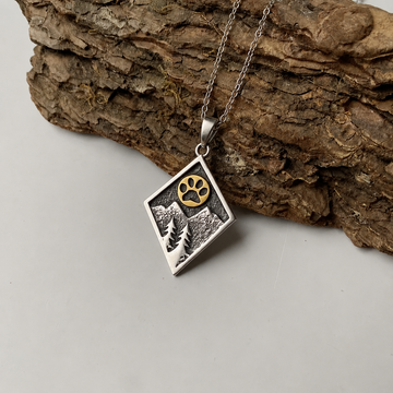 Vintage Woodland Paw Print Pendant Nature Necklace