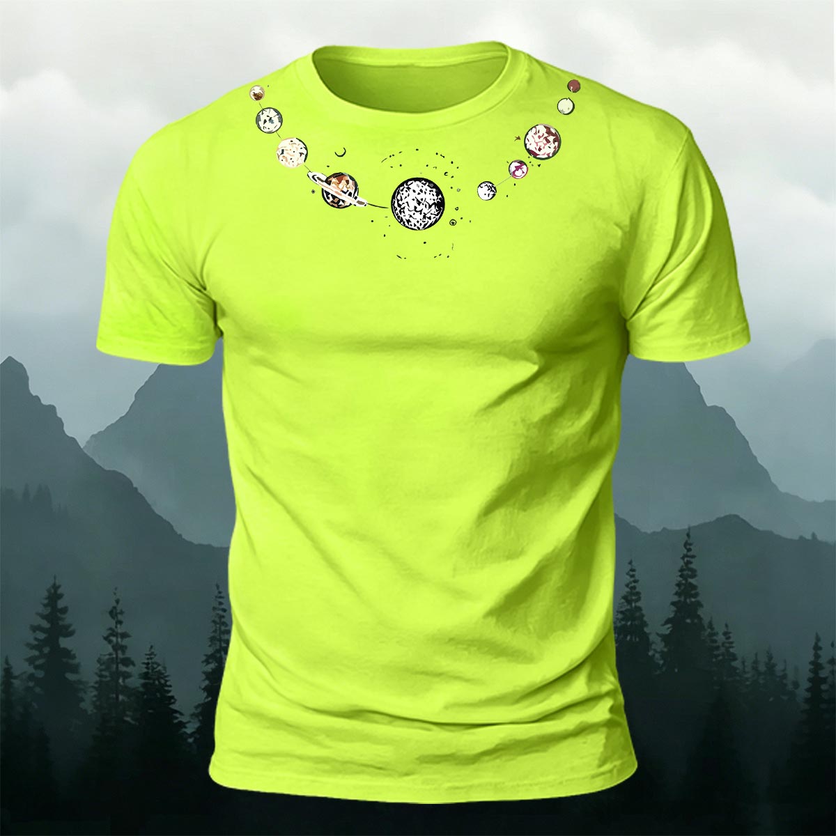 Fashionable Planet-Print Casual Cotton T-Shirt NG