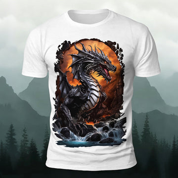 Rampaging Dinosaur Printed Casual Crew Neck T-Shirt