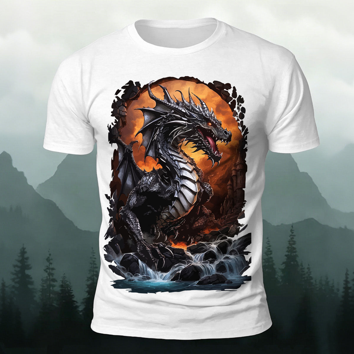 Rampaging Dinosaur Printed Casual Crew Neck T-Shirt