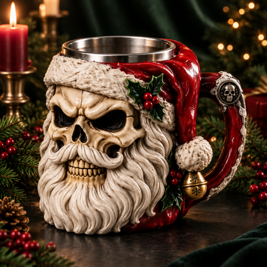 Resin Santa Skull Christmas Stainless Tankard