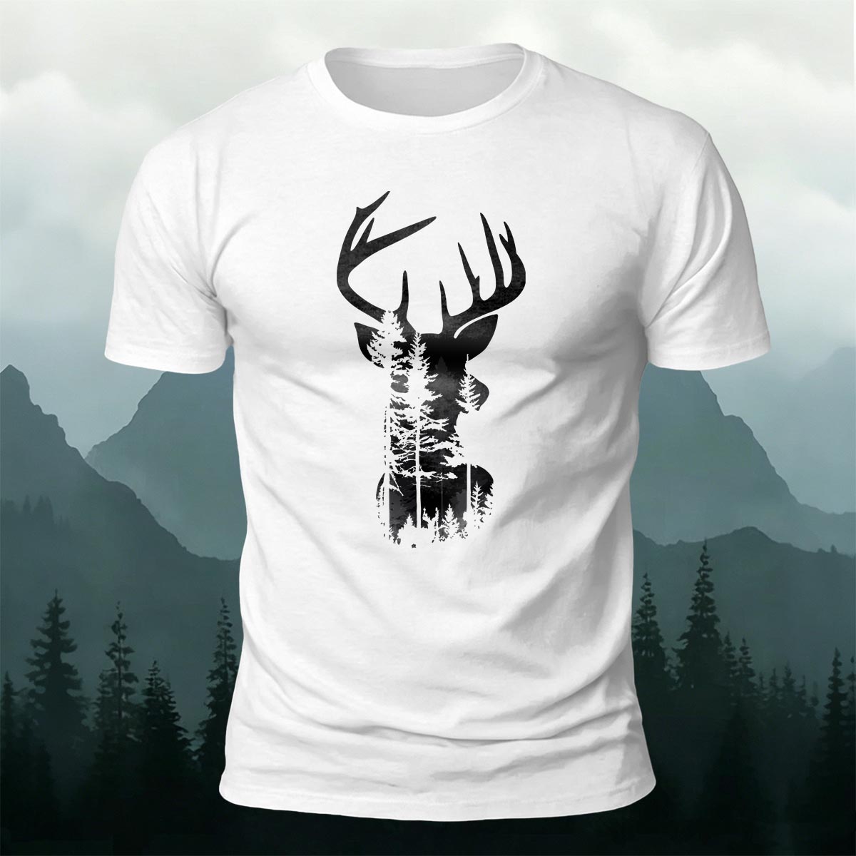 Moose Forest Print Natural Skin-Friendly T-Shirt