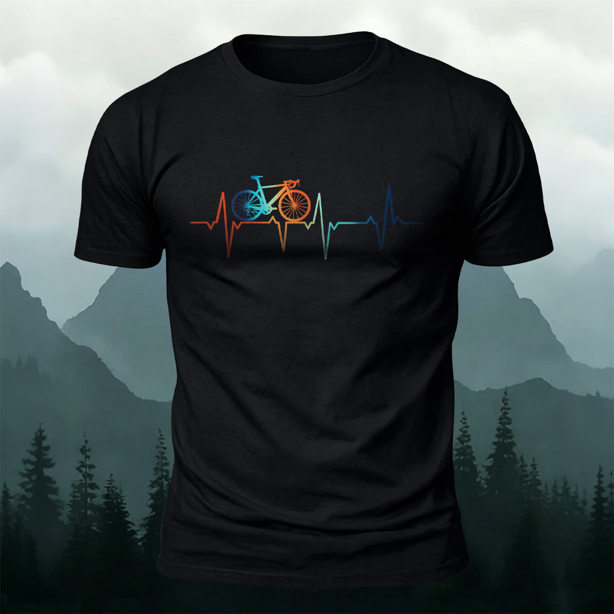 Bicycle Color Print Natural Soft-touch Feel T-Shirt Black