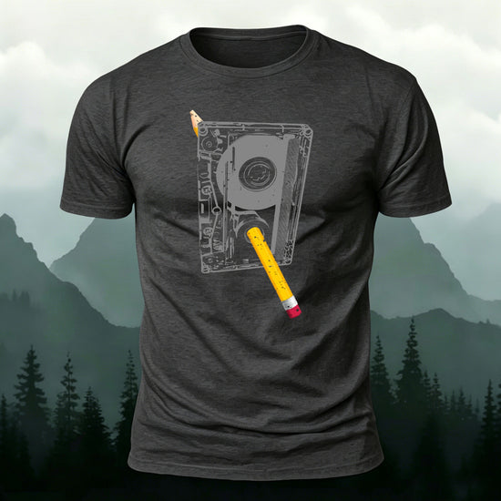 Pencil and Tape Pattern Soft-touch Feel T-Shirt Dark Grey