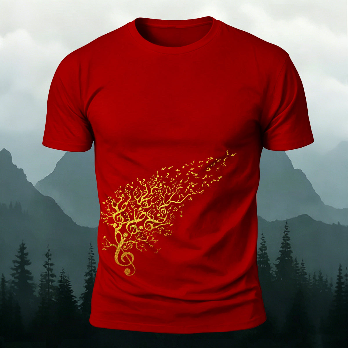 Flowing Musical Note Print Cotton Casual T-Shirt