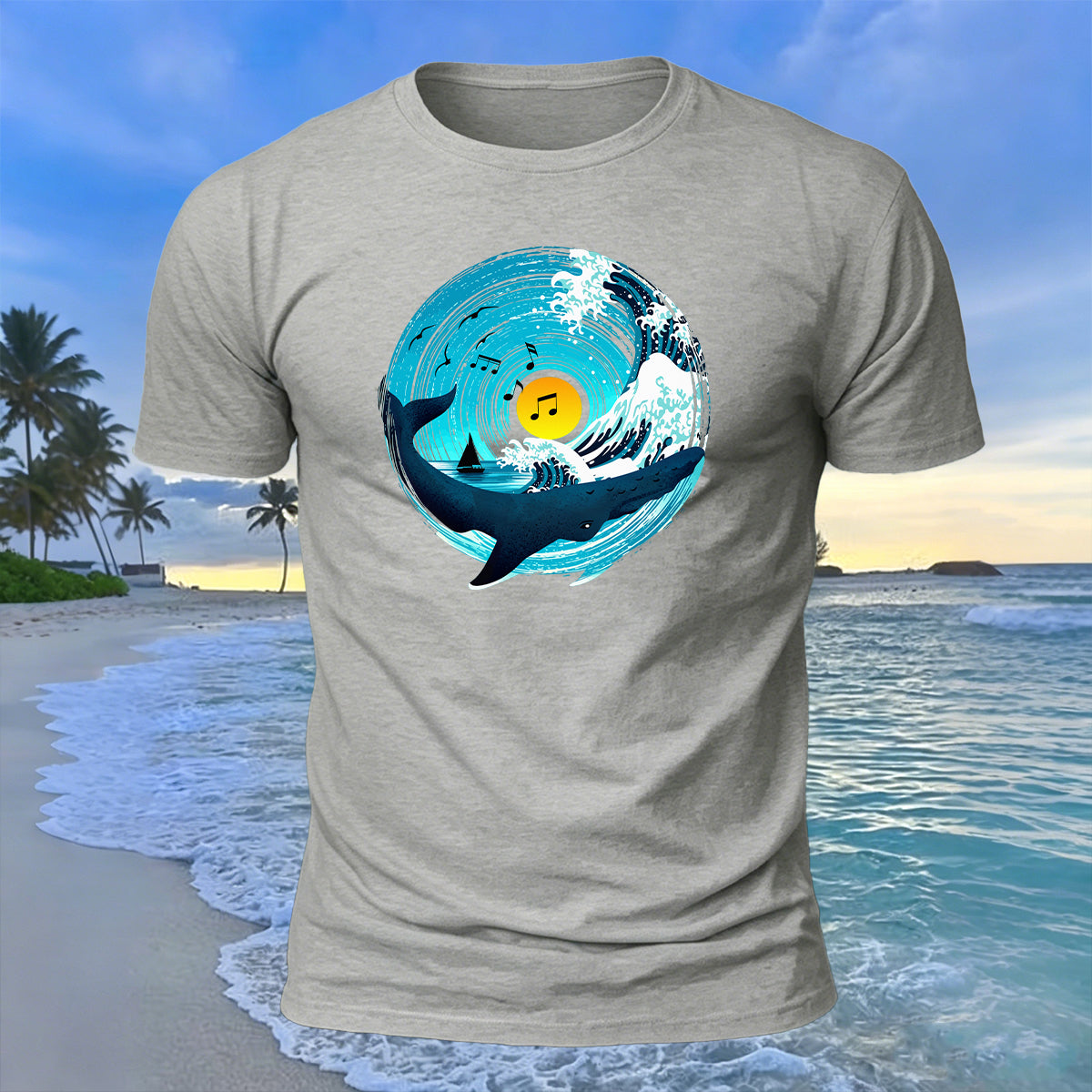 Music Ocean Print Beach Casual Breathable T-Shirt