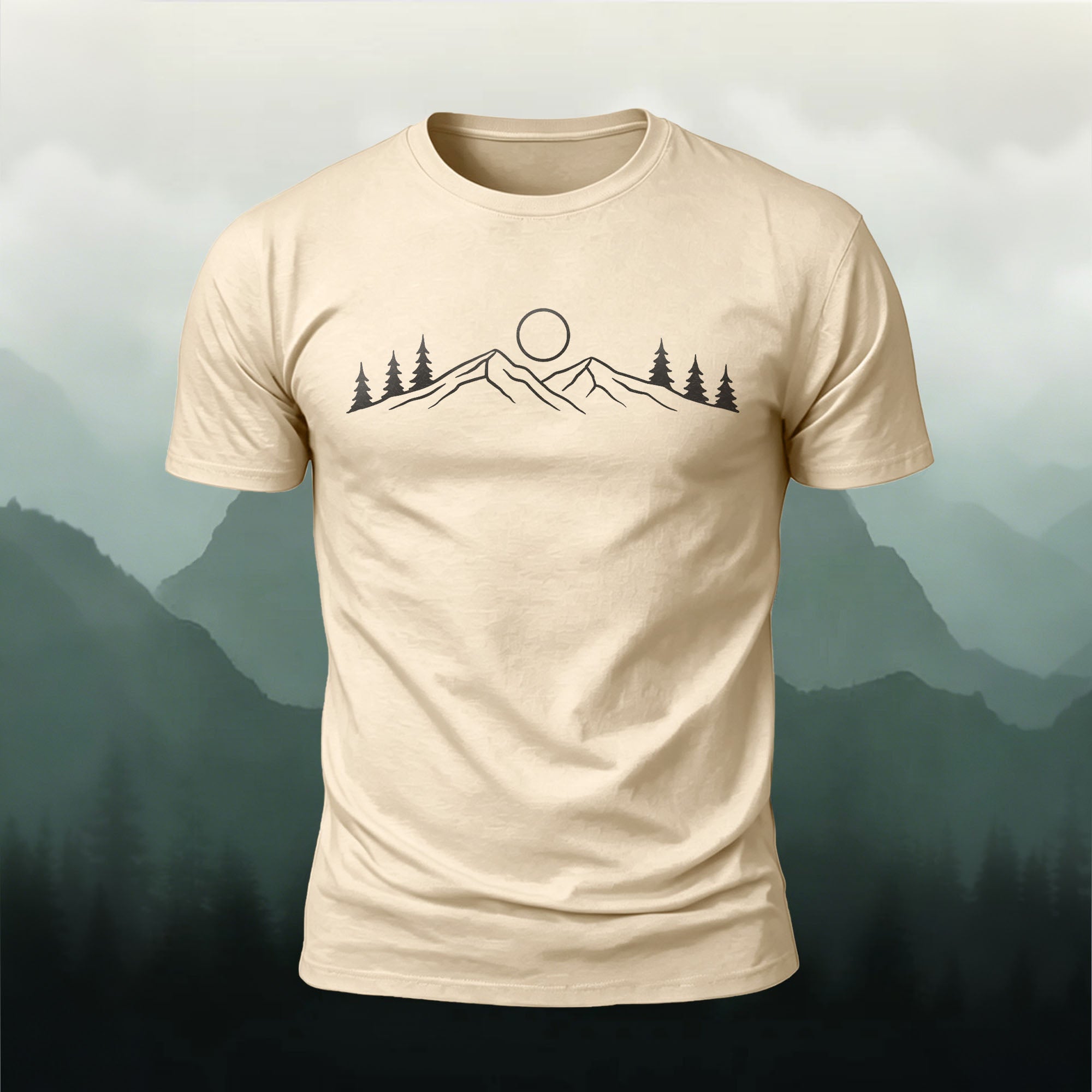 Sunrise Mountain Forest Print Casual T-Shirt