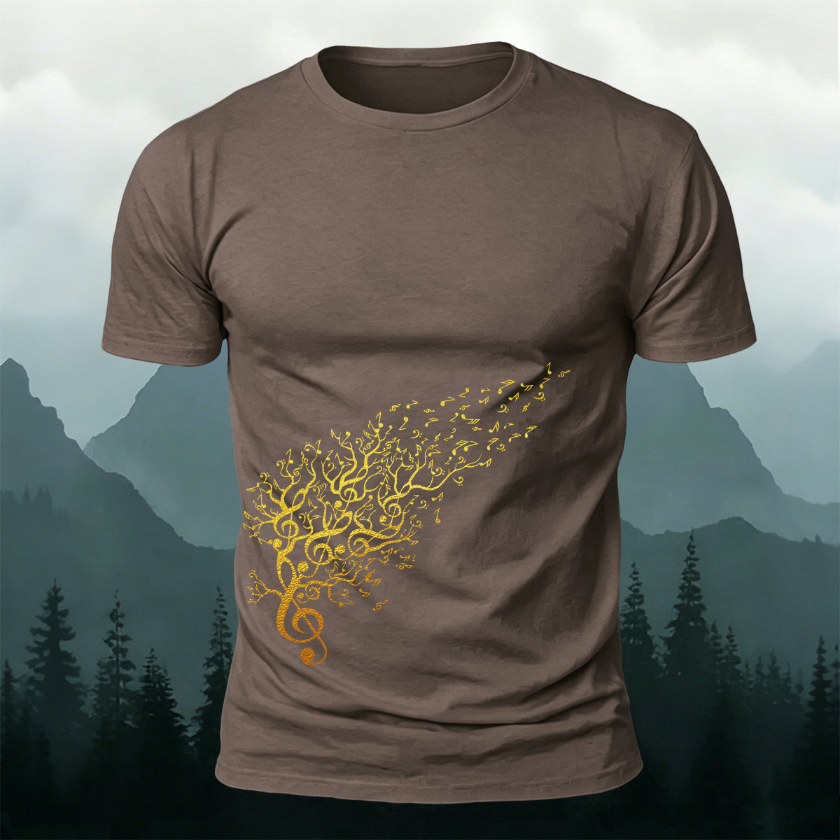 Flowing Musical Note Print Cotton Casual T-Shirt