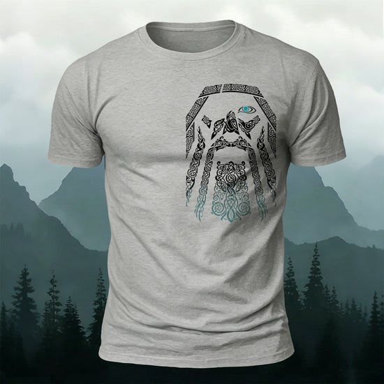 Norse Mythology Art Totem Premium Cotton T-Shirt Grey