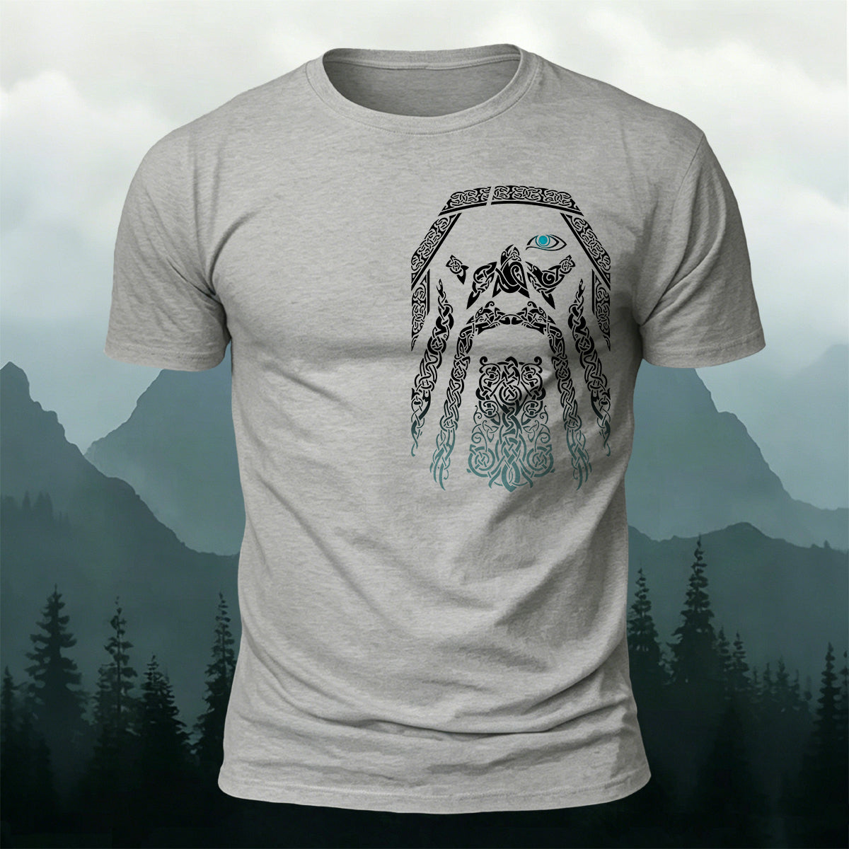 Norse Mythology Art Totem Premium Cotton T-Shirt Grey