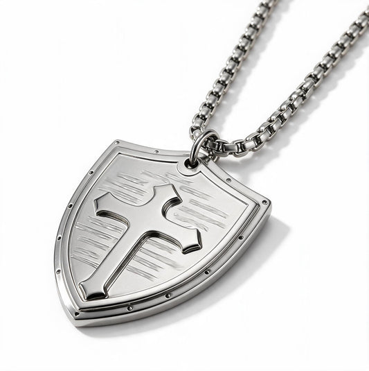 Stainless Steel Shield Cross Men Necklace