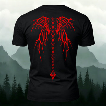Dark-Style Devil Wings Spine Print Casual Cotton T-Shirt