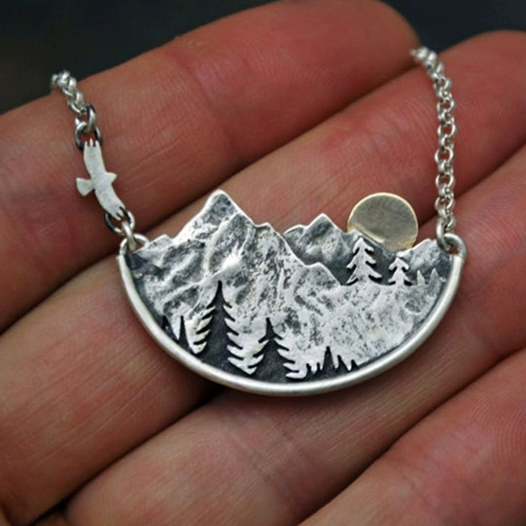Mountain Sunset Arc-Shaped Retro Pendant Necklace
