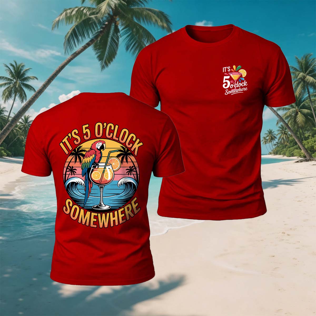 Parrot Drinking Fun Print Beach Casual Breathable Tee