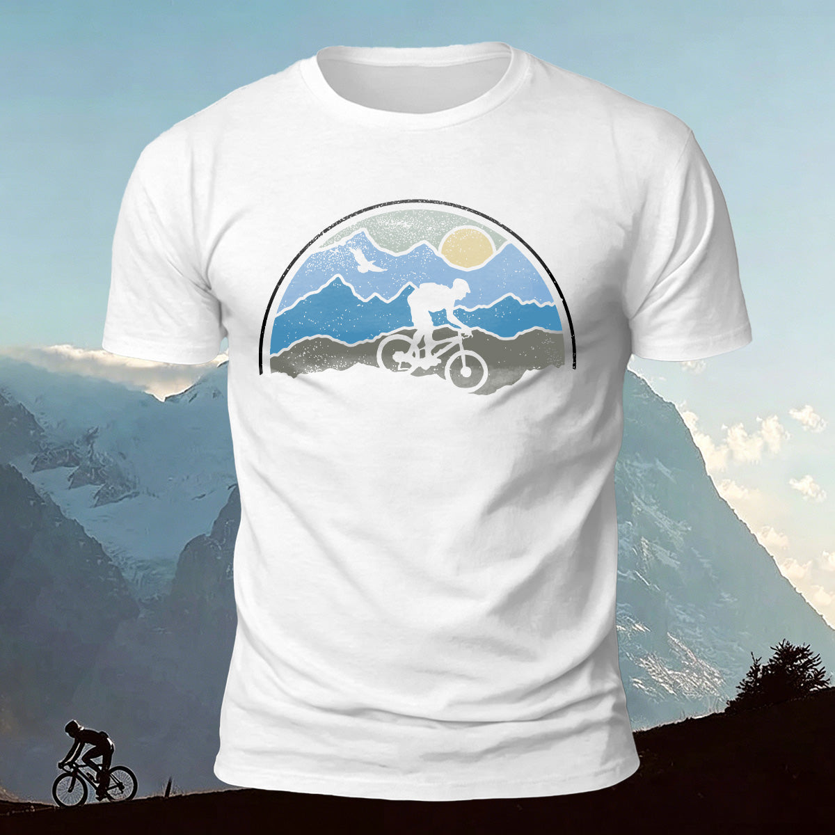 Sunset Cycling Print Outdoor Skin-friendly T-Shirt