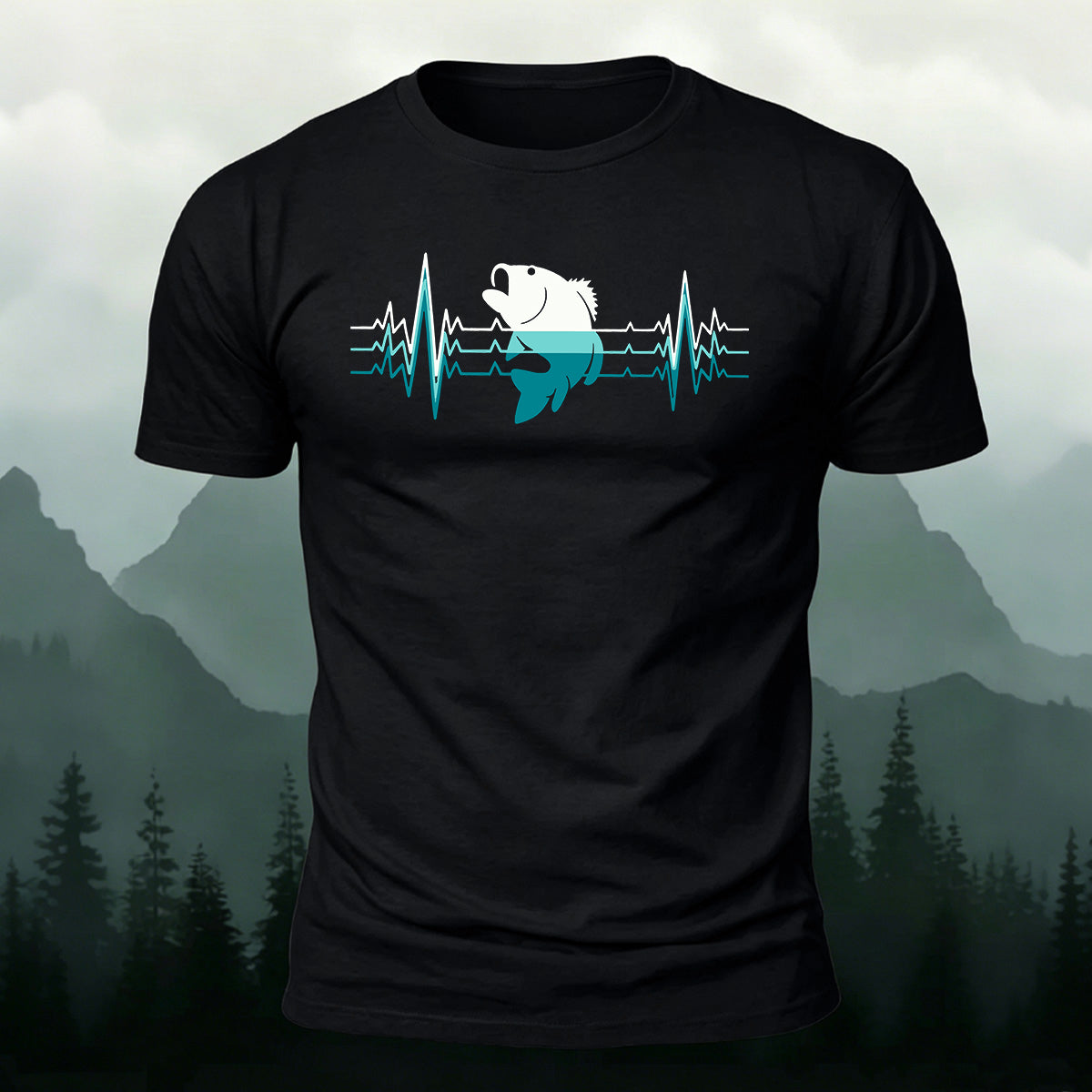 Outdoor Fishing Heartbeat Print Cotton T-Shirt