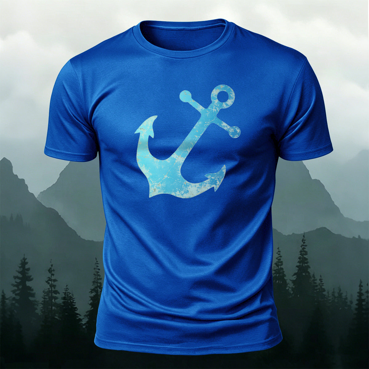 Vintage Blue Anchor Outdoor Casual Cotton T-Shirt