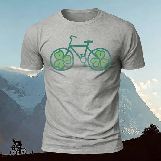 Clover-Printed Roller Bike 100% Cotton Casual T-Shirt