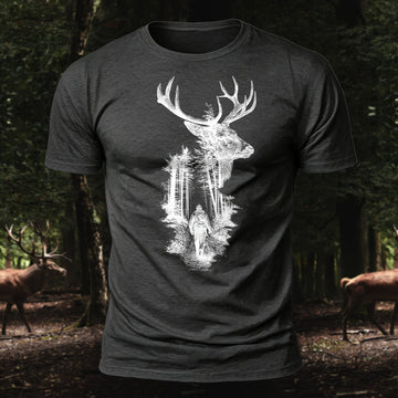 DTG Cotton Reindeer Forest Silhouette Printed T-Shirt
