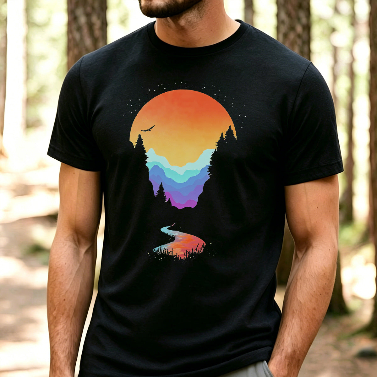 Sunset Scenery Printed Natural Style Skin-friendly T-Shirt