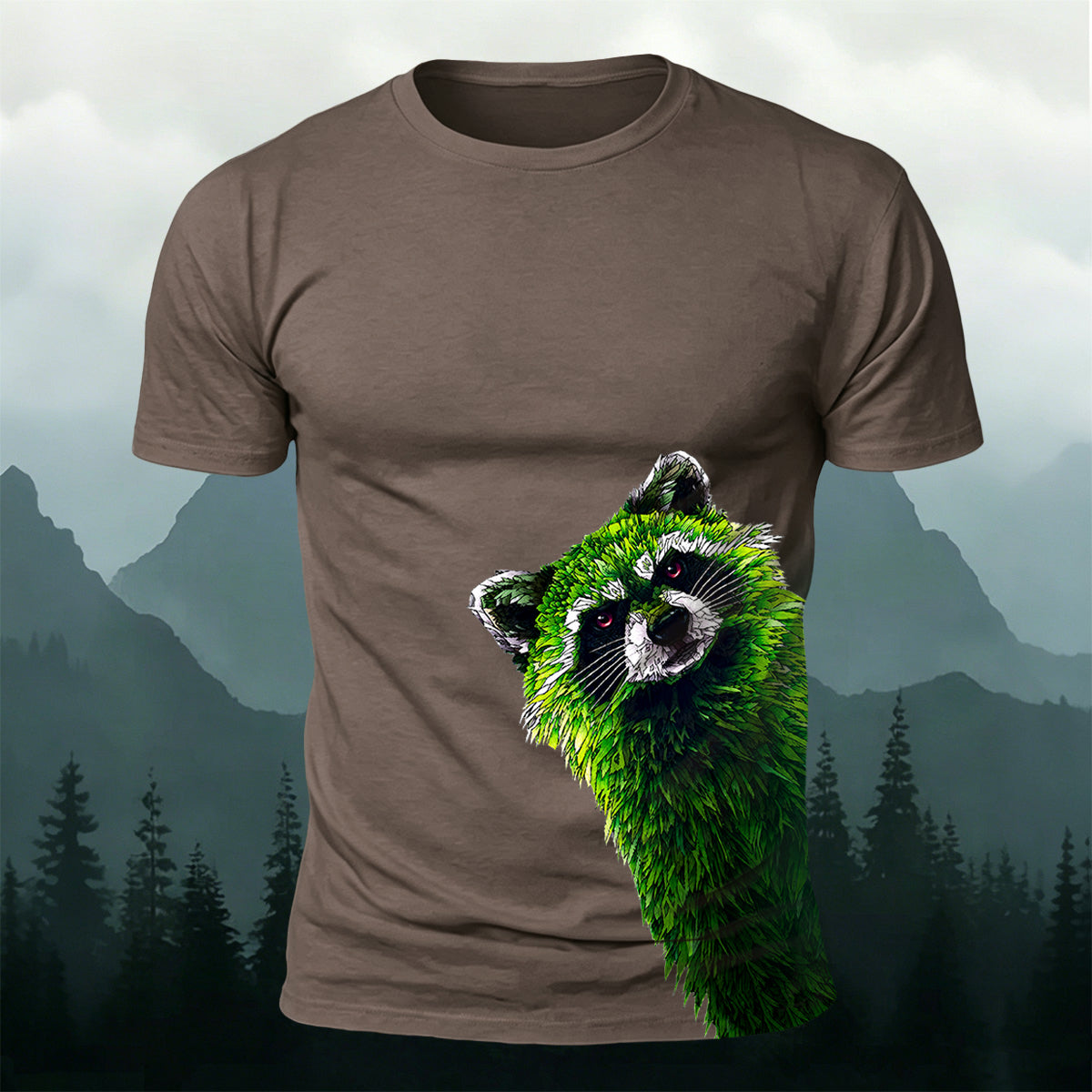 Raccoon Peeking Through the Trees Print Versatile Outdoor Tee