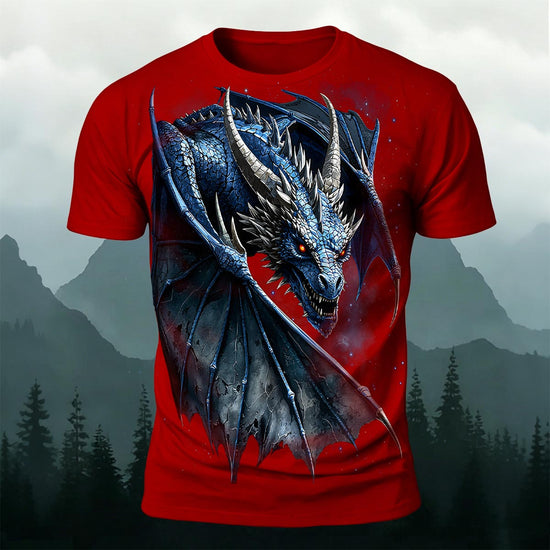 Fierce Dragon Print Cool Casual Premium Cotton T-Shirt Red
