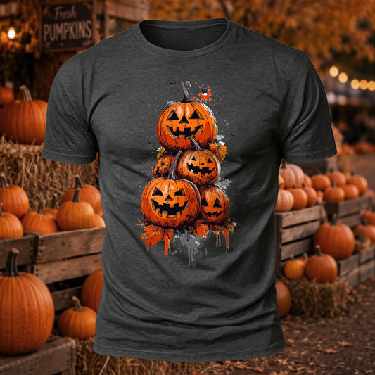 Premium Cotton Halloween Pumpkin Tower Printed T-Shirt